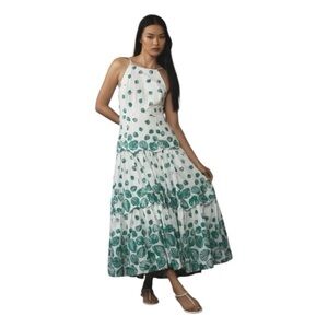Anthropologie Maeve Seashell Halter Tiered Maxi Dress Womens M